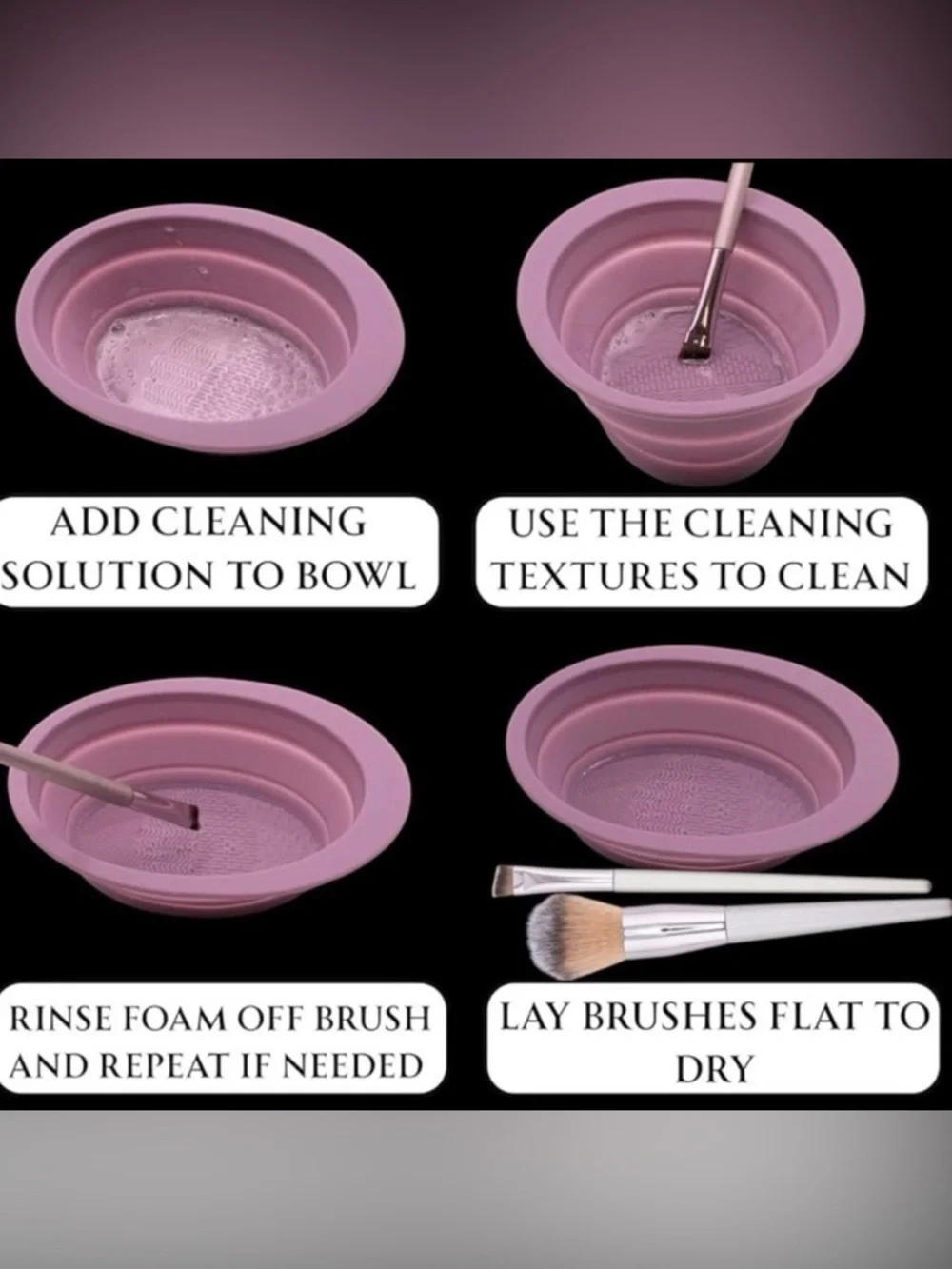 💞 New Purple Collapsible Makeup Brush & Sponge Cleaning Bowl